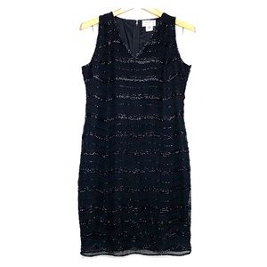 BEADED DRAMA Vintage Black Cocktail Party Dress M